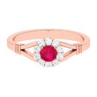 Split Shank Ruby and Diamond Halo Engagement Ring Ruby - ( AAA ) - Quality - Rosec Jewels