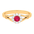 Split Shank Ruby and Diamond Halo Engagement Ring Ruby - ( AAA ) - Quality - Rosec Jewels