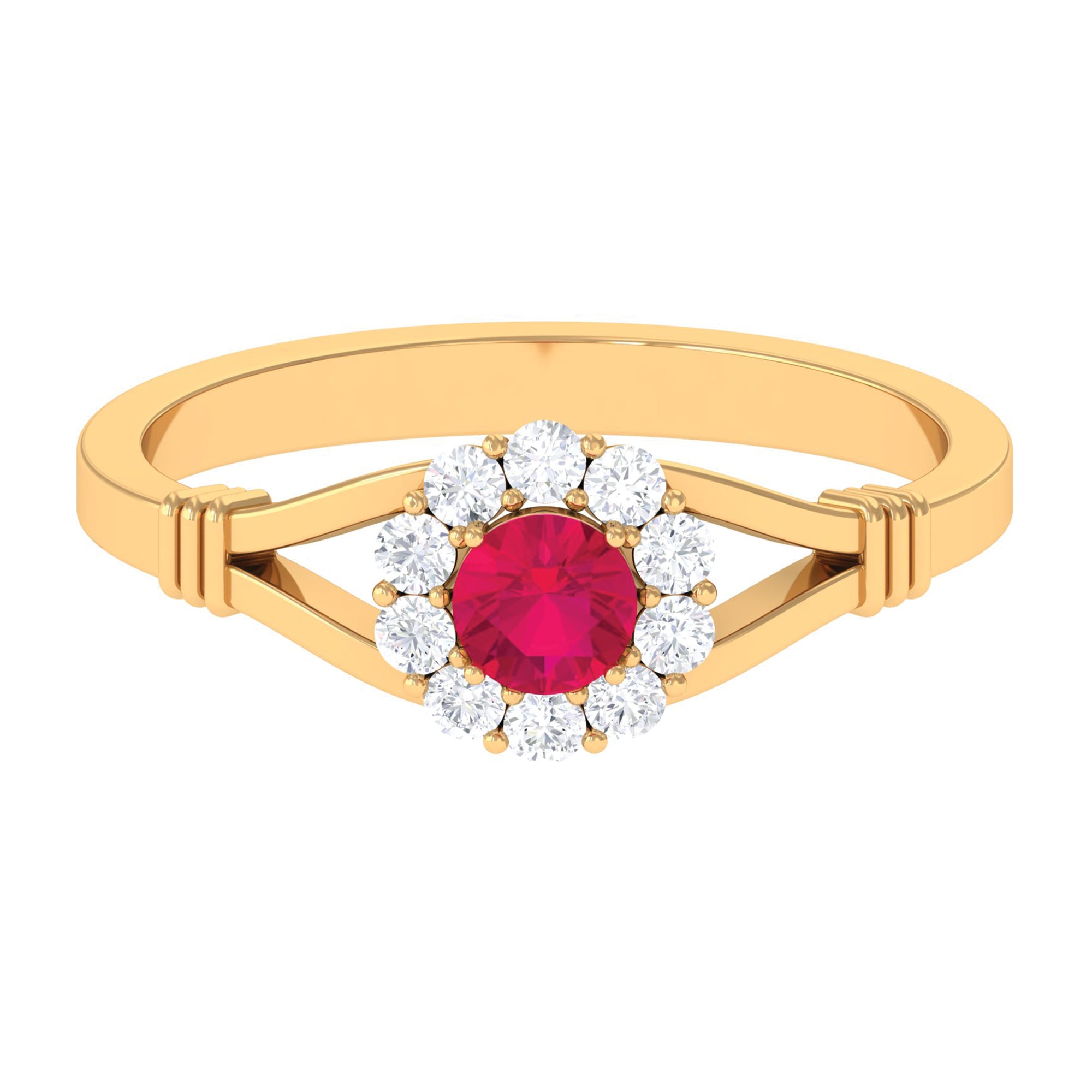 Split Shank Ruby and Diamond Halo Engagement Ring Ruby - ( AAA ) - Quality - Rosec Jewels