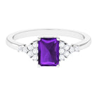 Octagon Cut Amethyst Solitaire Engagement Ring with Diamond Amethyst - ( AAA ) - Quality - Rosec Jewels