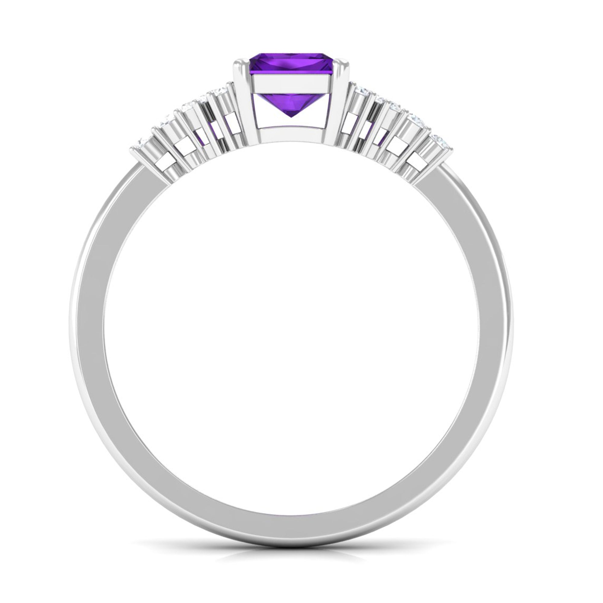 Octagon Cut Amethyst Solitaire Engagement Ring with Diamond Amethyst - ( AAA ) - Quality - Rosec Jewels