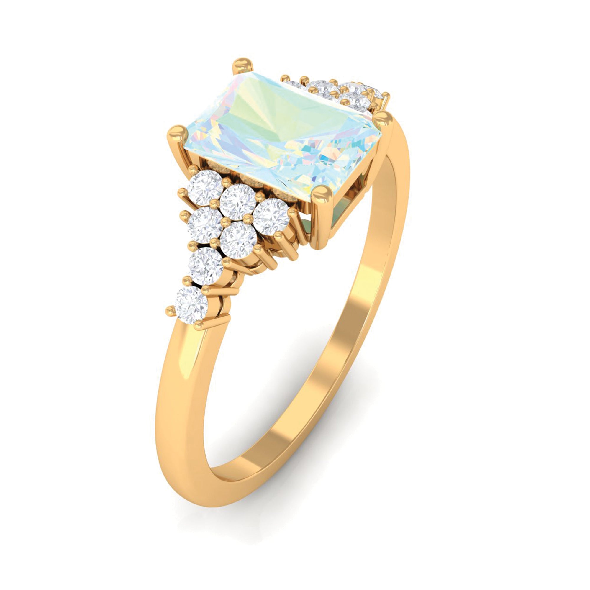 Octagon Cut Ethiopian Opal and Diamond Solitaire Engagement Ring Ethiopian Opal - ( AAA ) - Quality - Rosec Jewels