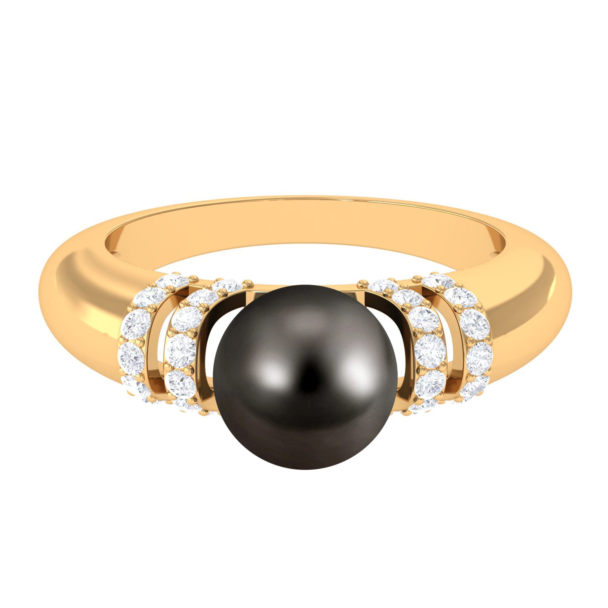 8.75 CT Tahitian Pearl and Diamond Engagement Ring Tahitian pearl - ( AAA ) - Quality - Rosec Jewels