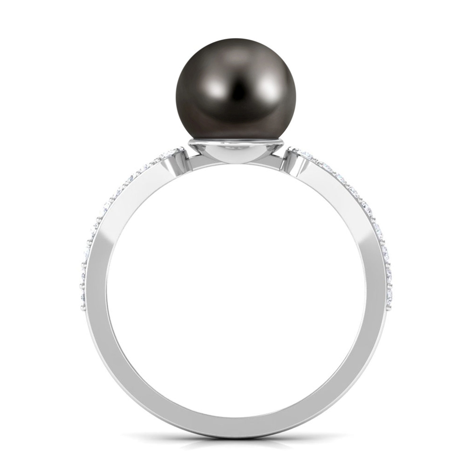 Round Tahitian Pearl Solitaire Engagement Ring with Diamond Tahitian pearl - ( AAA ) - Quality - Rosec Jewels