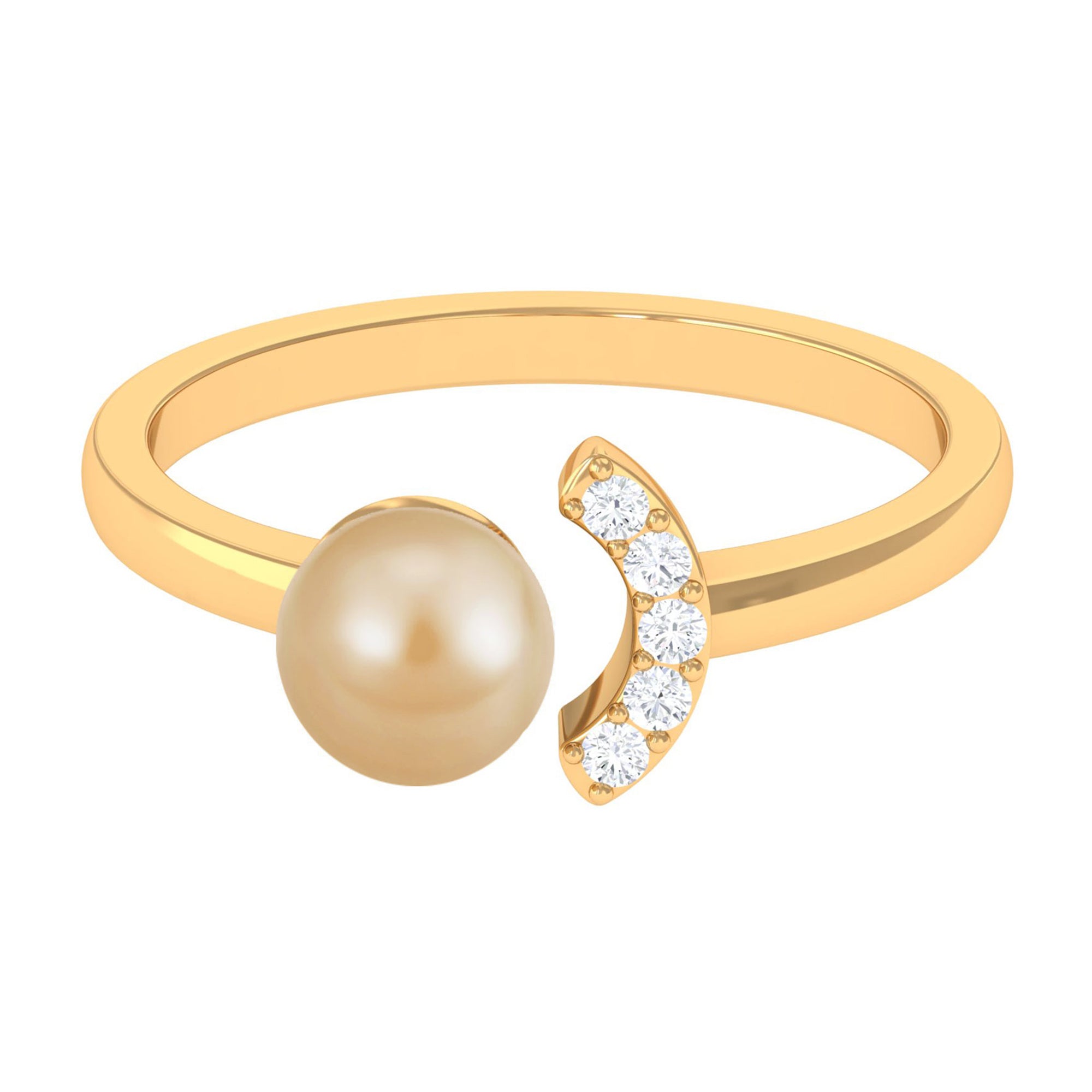 Classic South Sea Pearl and Diamond Cuff Engagement Ring South Sea Pearl - ( AAA ) - Quality - Rosec Jewels