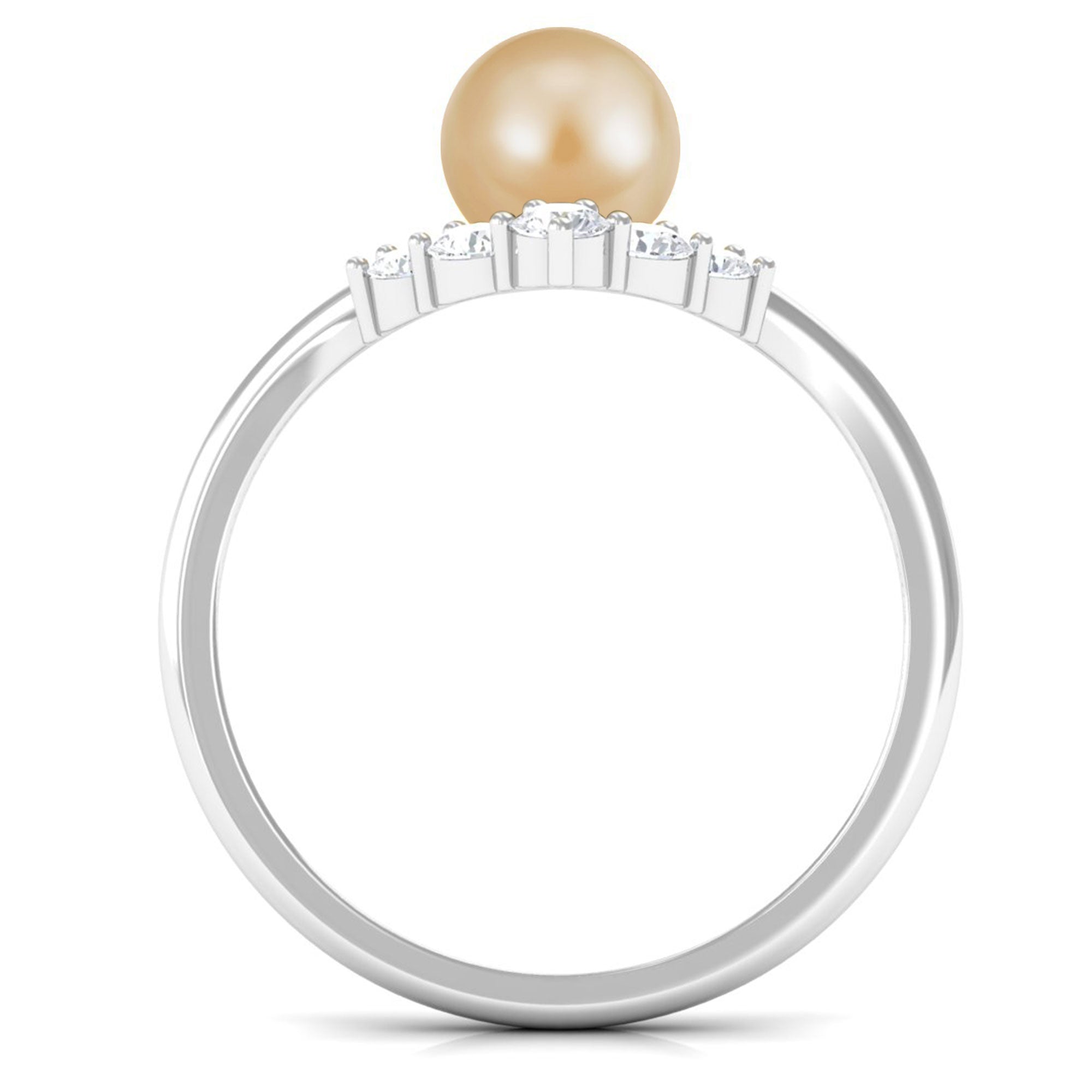 Minimal South Sea Pearl and Diamond Chevron Engagement Ring South Sea Pearl - ( AAA ) - Quality - Rosec Jewels