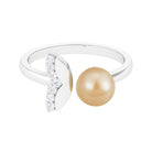 Round South Sea Pearl Solitaire Cuff Ring with Diamond South Sea Pearl - ( AAA ) - Quality - Rosec Jewels