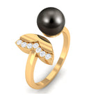 Round Tahitian Pearl Solitaire Cuff Engagement Ring with Diamond Tahitian pearl - ( AAA ) - Quality - Rosec Jewels