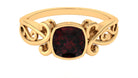 Vintage Style Cushion Garnet Solitaire Ring in Bezel Setting Garnet - ( AAA ) - Quality - Rosec Jewels