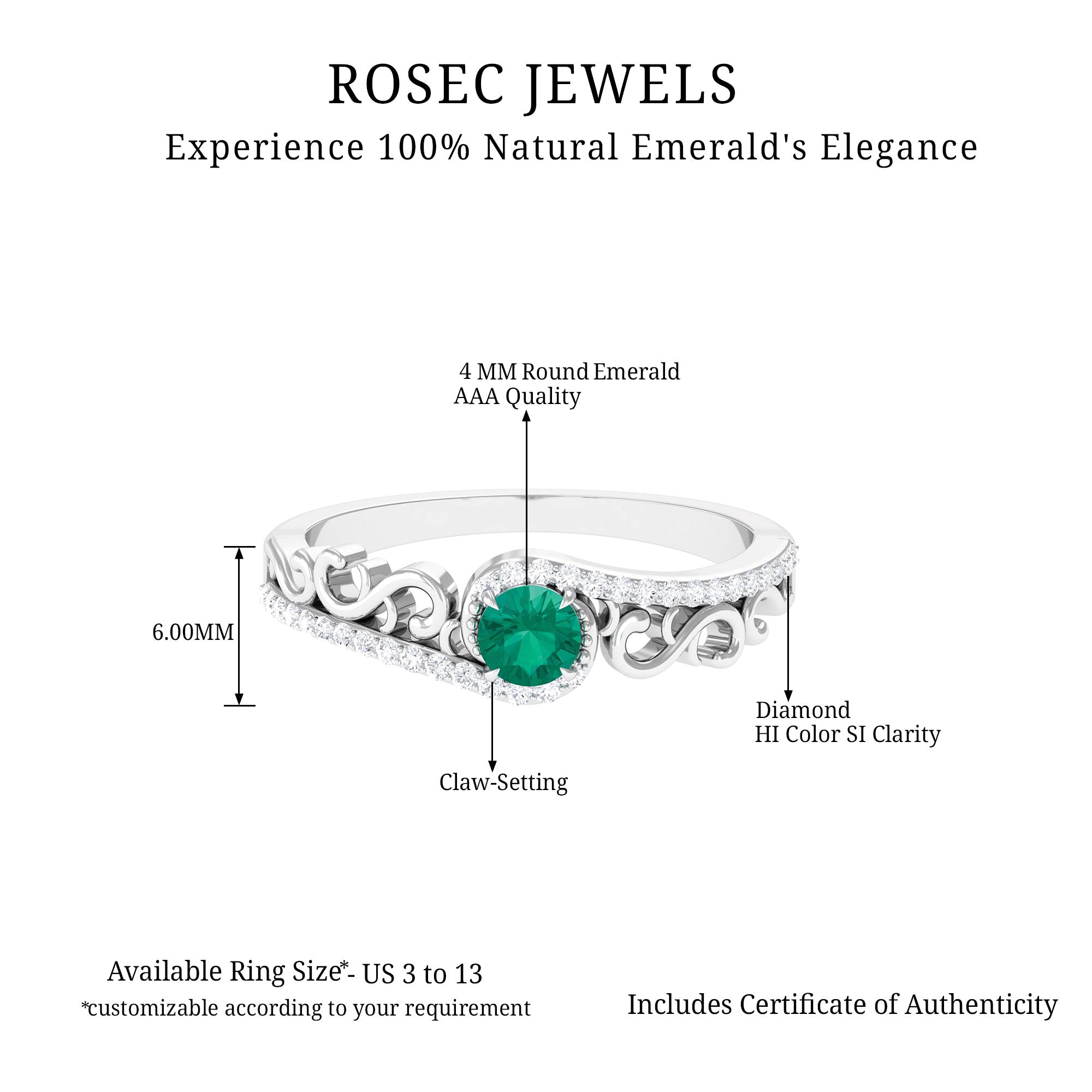 Designer Emerald and Diamond Bypass Engagement Ring Emerald - ( AAA ) - Quality - Rosec Jewels