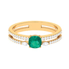 Cushion shape Emerald and Diamond Anniversary Double Band Ring Emerald - ( AAA ) - Quality - Rosec Jewels