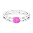 Created Pink Sapphire and Diamond Anniversary Double Band Ring Lab Created Pink Sapphire - ( AAAA ) - Quality - Rosec Jewels