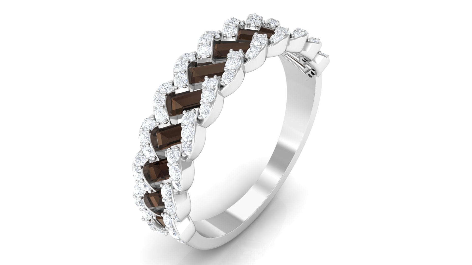 1 CT Baguette Smoky Quartz and Diamond Braided Half Eternity Band Ring Smoky Quartz - ( AAA ) - Quality - Rosec Jewels