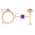 Princess Cut Amethyst and Diamond Halo Engagement Ring Amethyst - ( AAA ) - Quality - Rosec Jewels