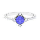 1.75 CT Cushion Tanzanite Solitaire Engagement Ring with Diamond Side Stones Tanzanite - ( AAA ) - Quality - Rosec Jewels