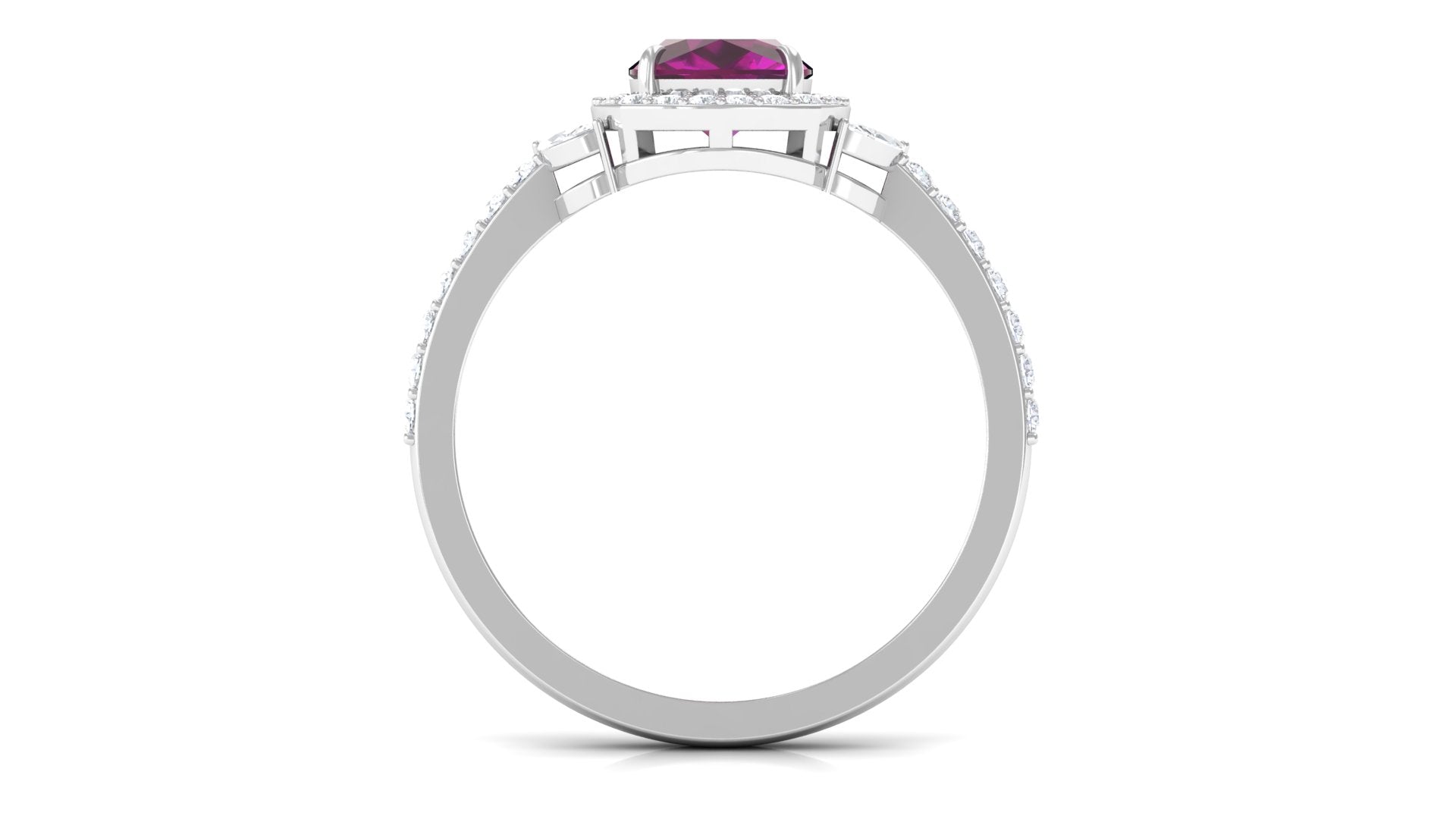 2 CT Cushion Cut Rhodolite Halo Engagement Ring with Diamond Rhodolite - ( AAA ) - Quality - Rosec Jewels