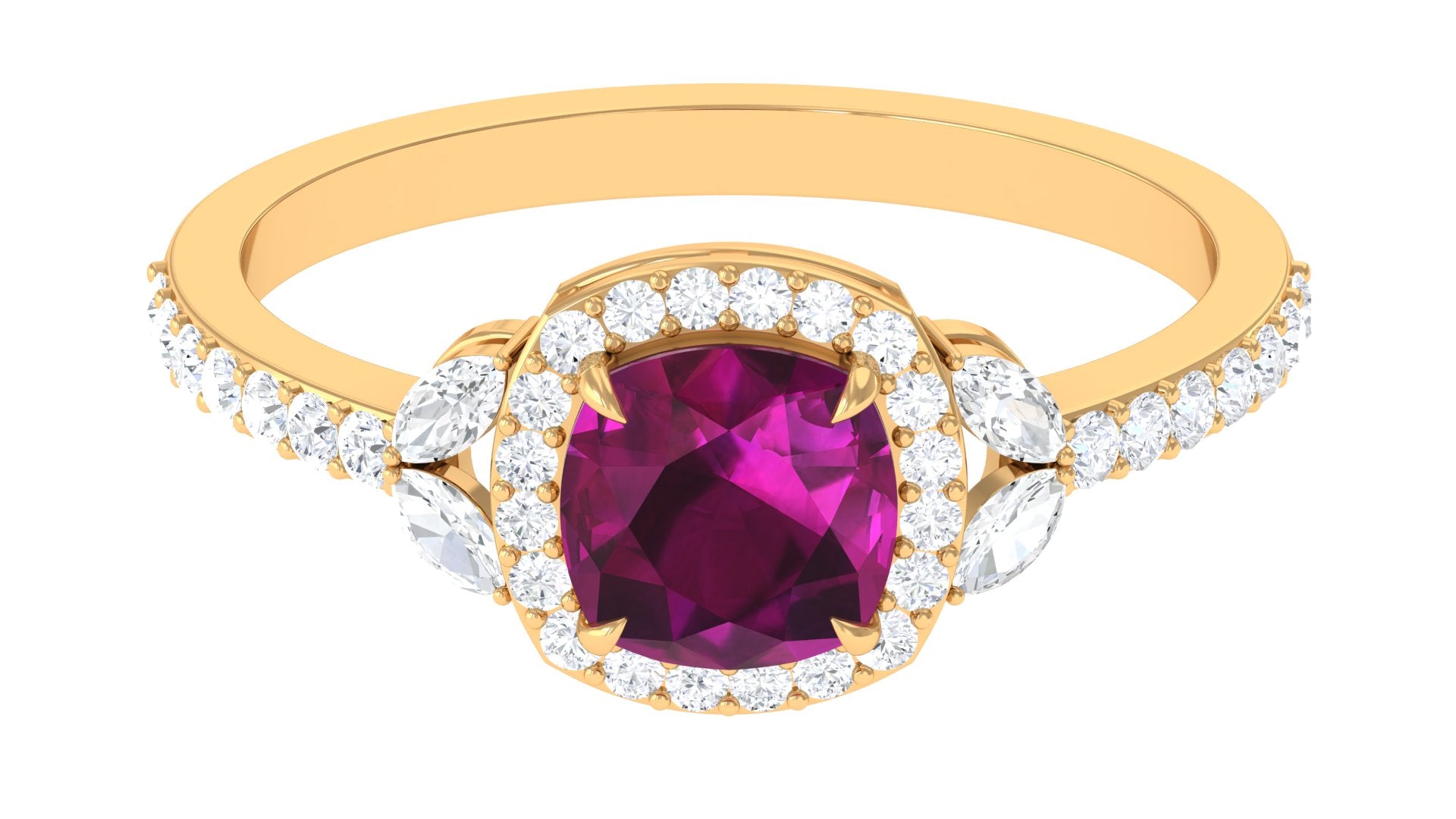 2 CT Cushion Cut Rhodolite Halo Engagement Ring with Diamond Rhodolite - ( AAA ) - Quality - Rosec Jewels