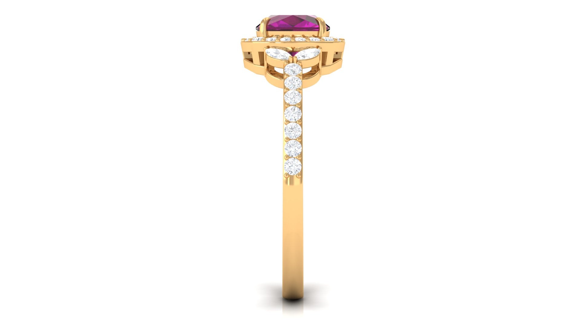 2 CT Cushion Cut Rhodolite Halo Engagement Ring with Diamond Rhodolite - ( AAA ) - Quality - Rosec Jewels