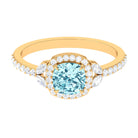 Real Aquamarine Halo Engagement Ring with Diamond Aquamarine - ( AAA ) - Quality - Rosec Jewels