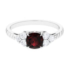 Cushion Cut Garnet Solitaire Engagement Ring with Diamond Trio Garnet - ( AAA ) - Quality - Rosec Jewels