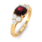 Cushion Cut Garnet Solitaire Engagement Ring with Diamond Trio Garnet - ( AAA ) - Quality - Rosec Jewels