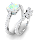 Asscher Cut Ethiopian Opal Solitaire Wedding Ring Set with Diamond Accent Ethiopian Opal - ( AAA ) - Quality - Rosec Jewels