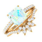 Asscher Cut Ethiopian Opal Solitaire Wedding Ring Set with Diamond Accent Ethiopian Opal - ( AAA ) - Quality - Rosec Jewels