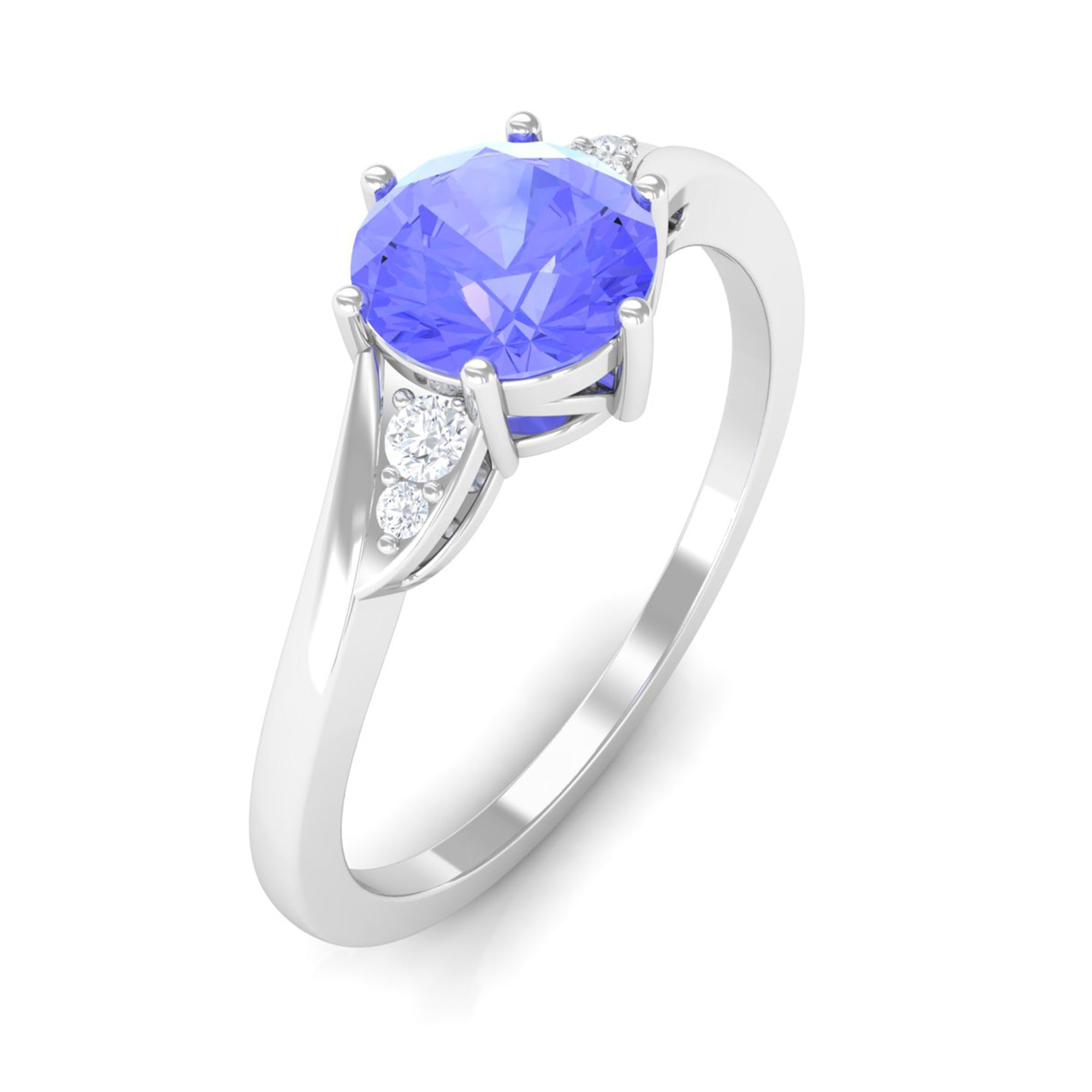 Round Tanzanite Solitaire Engagement Ring with Diamond Tanzanite - ( AAA ) - Quality - Rosec Jewels