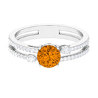 Solitaire Citrine Double Band Engagement Ring with Diamond Citrine - ( AAA ) - Quality - Rosec Jewels