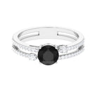 Solitaire Created Black Diamond and Diamond Double Band Engagement Ring Lab Created Black Diamond - ( AAAA ) - Quality - Rosec Jewels