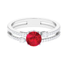 Solitaire Created Ruby Double Band Engagement Ring with Diamond Lab Created Ruby - ( AAAA ) - Quality - Rosec Jewels