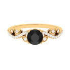 Round Created Black Diamond and Diamond Designer Engagement Ring Lab Created Black Diamond - ( AAAA ) - Quality - Rosec Jewels