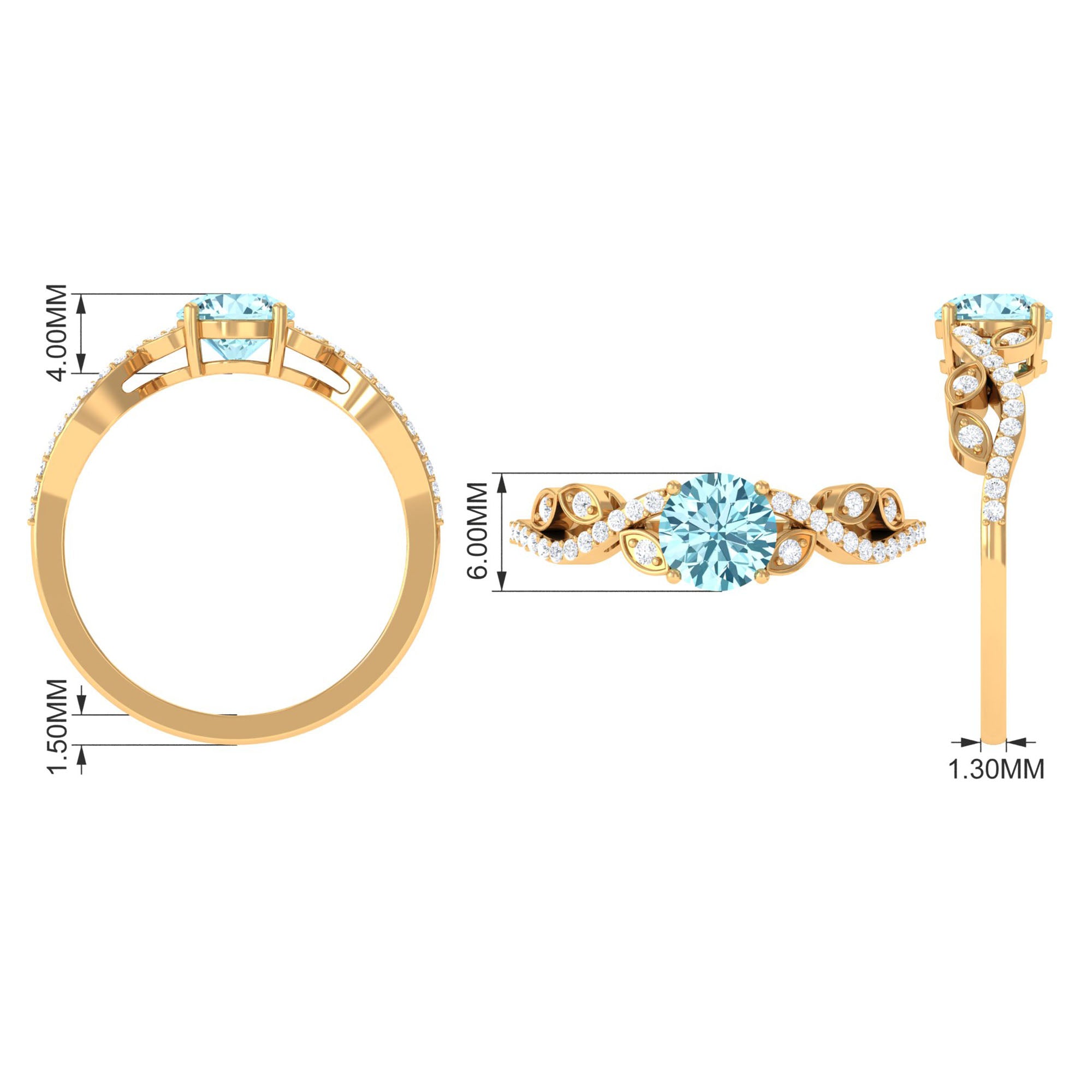 Round Shape Aquamarine Designer Engagement Ring with Diamond Aquamarine - ( AAA ) - Quality - Rosec Jewels