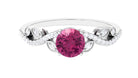 Round Shape Pink Tourmaline Designer Engagement Ring with Diamond Pink Tourmaline - ( AAA ) - Quality - Rosec Jewels