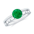 Solitaire Emerald Double Band Engagement Ring with Diamond Emerald - ( AAA ) - Quality - Rosec Jewels