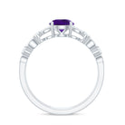 Round Shape Amethyst Solitaire Double Band Ring with Diamond Amethyst - ( AAA ) - Quality - Rosec Jewels