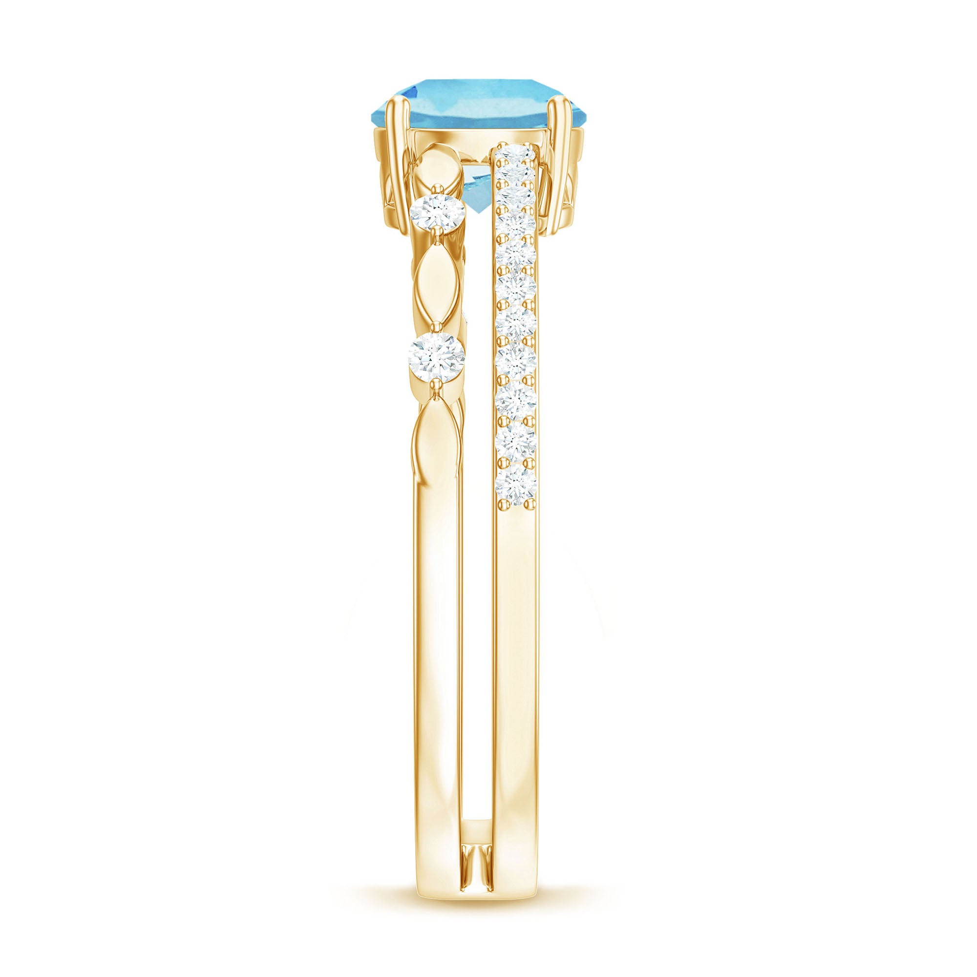 Solitaire Aquamarine and Diamond Double Band Ring Aquamarine - ( AAA ) - Quality - Rosec Jewels