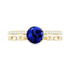 6 MM Created Blue Sapphire Solitaire Engagement Double Band Ring with Diamond Lab Created Blue Sapphire - ( AAAA ) - Quality - Rosec Jewels