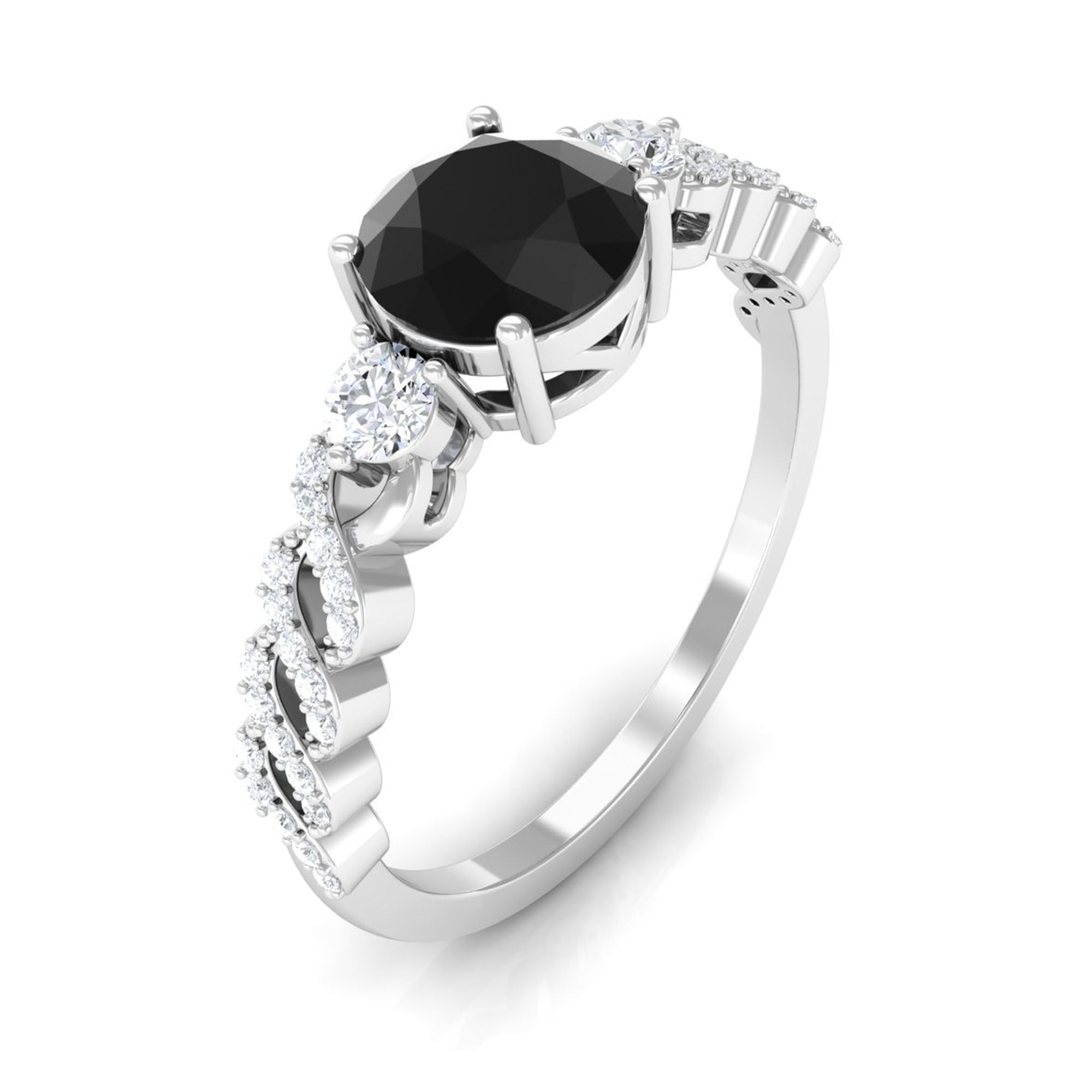 1.50 CT Black Diamond Solitaire Designer Ring with Diamond Black Diamond - ( AAA ) - Quality - Rosec Jewels