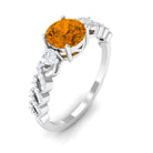 Round Shape Citrine Designer Engagement Ring with Diamond Side Stones Citrine - ( AAA ) - Quality - Rosec Jewels