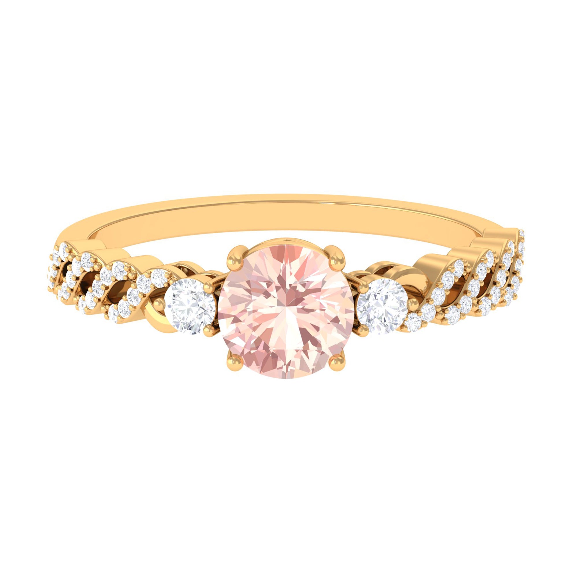 Round Shape Morganite Designer Engagement Ring with Diamond Side Stones Morganite - ( AAA ) - Quality - Rosec Jewels