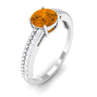 Round Citrine Solitaire Engagement Ring with Diamond Citrine - ( AAA ) - Quality - Rosec Jewels