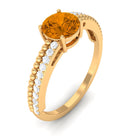 Round Citrine Solitaire Engagement Ring with Diamond Citrine - ( AAA ) - Quality - Rosec Jewels