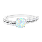 Round Ethiopian Opal Solitaire Ring with Diamond Side Stones Ethiopian Opal - ( AAA ) - Quality - Rosec Jewels