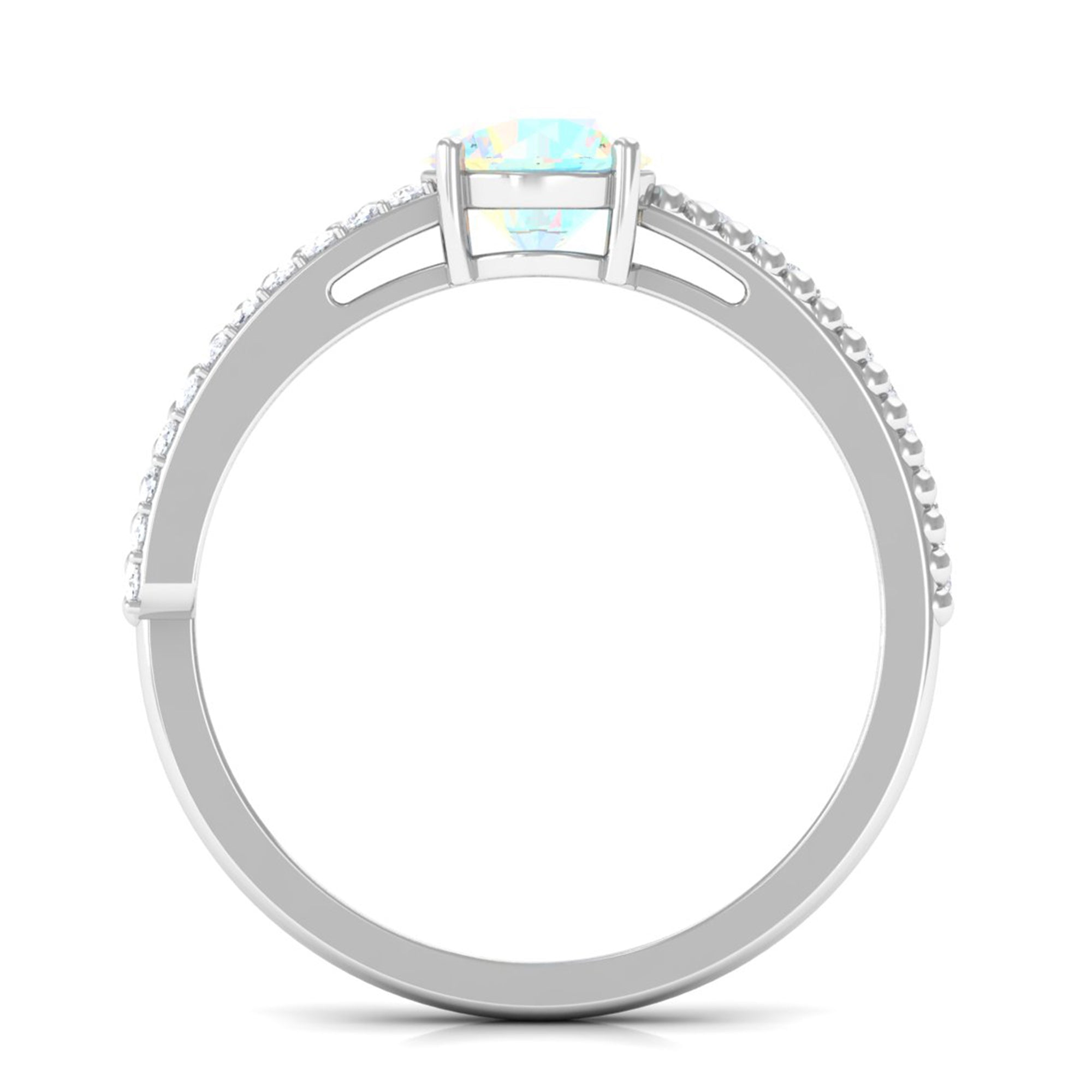 Round Ethiopian Opal Solitaire Ring with Diamond Side Stones Ethiopian Opal - ( AAA ) - Quality - Rosec Jewels