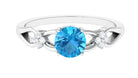 Pure Swiss Blue Topaz and Diamond Floral Solitaire Crossover Ring Swiss Blue Topaz - ( AAA ) - Quality - Rosec Jewels