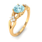 1 CT Pure Aquamarine Floral and Diamond Solitaire Crossover Ring Aquamarine - ( AAA ) - Quality - Rosec Jewels