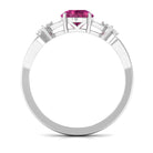 Pink Tourmaline Solitaire Floral Ring with Diamond Pink Tourmaline - ( AAA ) - Quality - Rosec Jewels