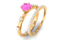 Round Pink Sapphire and Diamond Simple Ring Set Pink Sapphire - ( AAA ) - Quality - Rosec Jewels