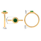 5 MM Round Lab Created Emerald Gold Floral Solitaire Ring in Prong Setting Lab Created Emerald - ( AAAA ) - Quality - Rosec Jewels